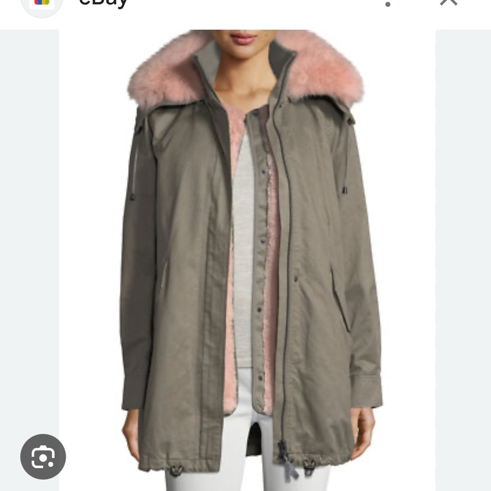 Derek lam 10 Crosby parka with pink genuine fox fur collar and removable vest